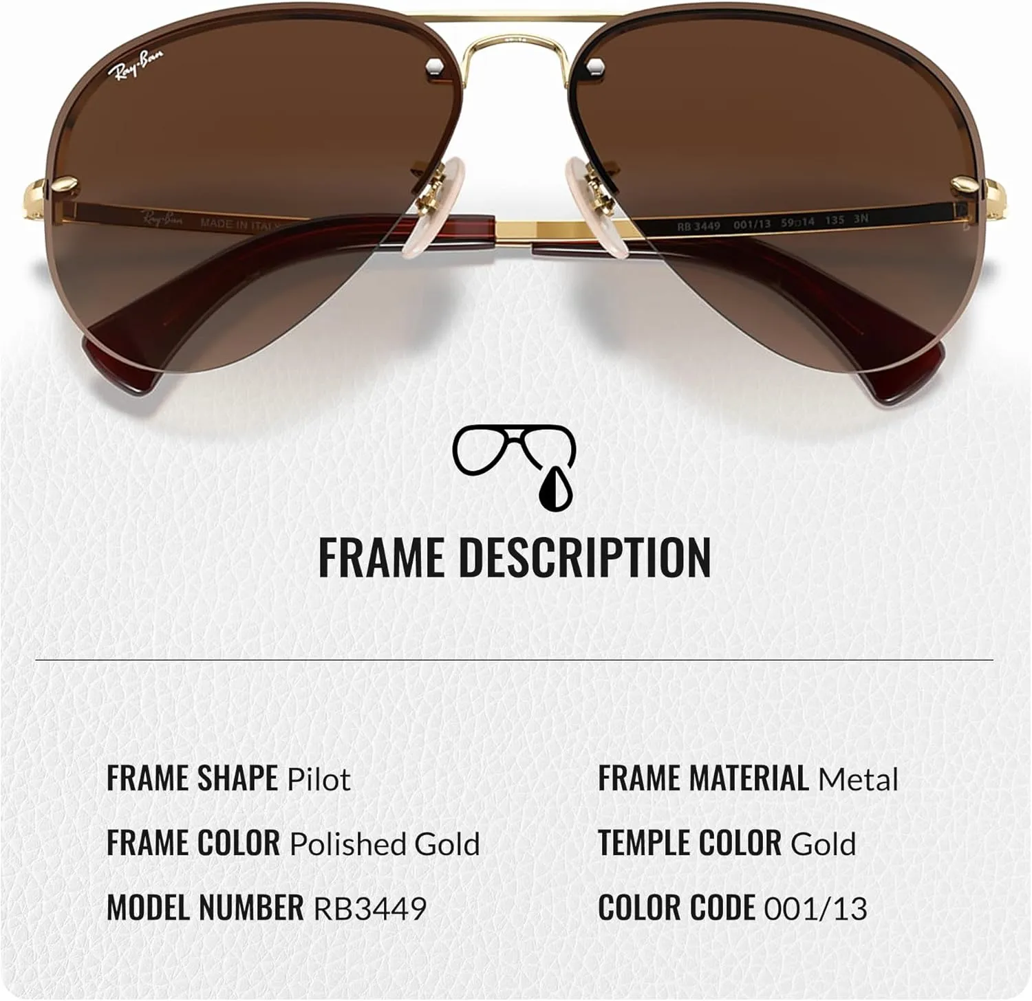 Ray-Ban RB3449 Pilot Sunglasses With Eyewear Kit Bundle - Adjustable Nose Pads - Formal and Casual Wear Retro Sunglasses