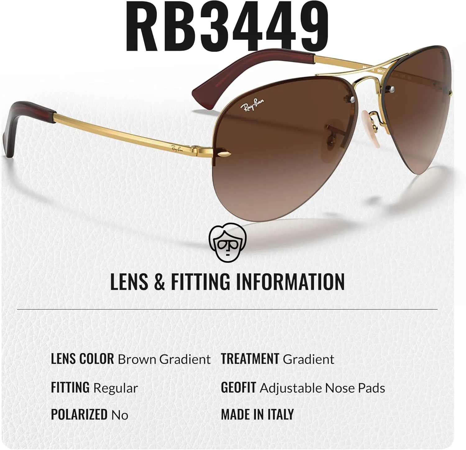 Ray-Ban RB3449 Pilot Sunglasses With Eyewear Kit Bundle - Adjustable Nose Pads - Formal and Casual Wear Retro Sunglasses