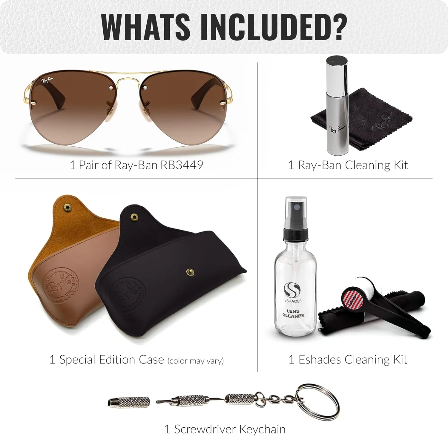 Ray-Ban RB3449 Pilot Sunglasses With Eyewear Kit Bundle - Adjustable Nose Pads - Formal and Casual Wear Retro Sunglasses