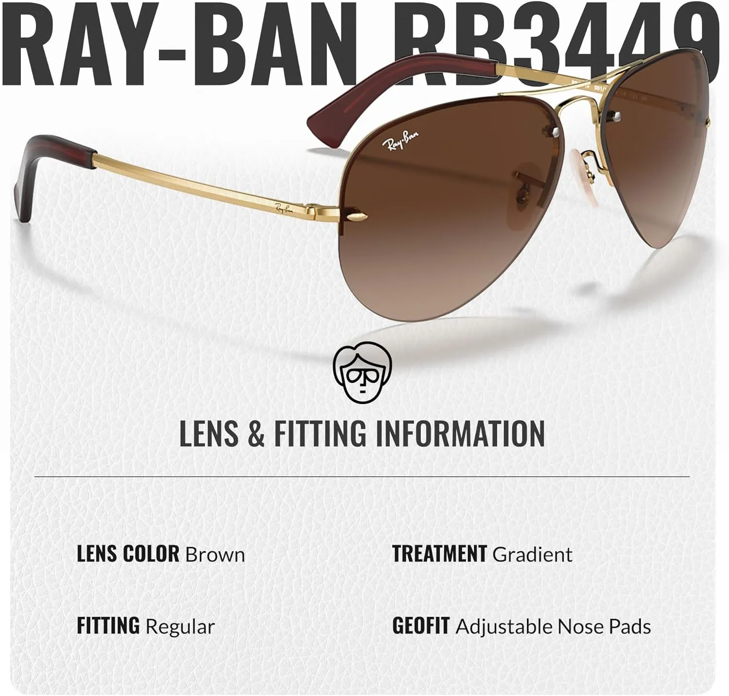 Ray-Ban RB3449 Pilot Sunglasses With Eyewear Kit Bundle - Adjustable Nose Pads - Formal and Casual Wear Retro Sunglasses