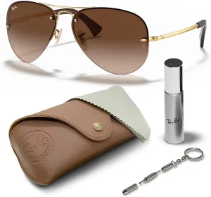 Ray-Ban RB3449 Pilot Sunglasses With Eyewear Kit Bundle - Adjustable Nose Pads - Formal and Casual Wear Retro Sunglasses
