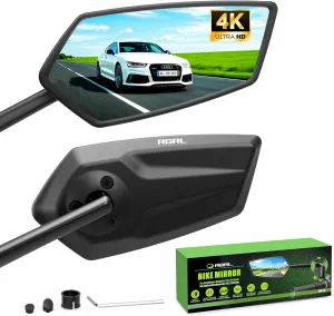 RBRL Bike Mirror, 3D Adjustable Arm for Extended Reach, Aluminum Alloy Anti-shake Bicycle Rearview Mirrors, 360° Panoramic Rearview, Wide Angle Shatterproof & Foldable E-bike Mirror(a set)
