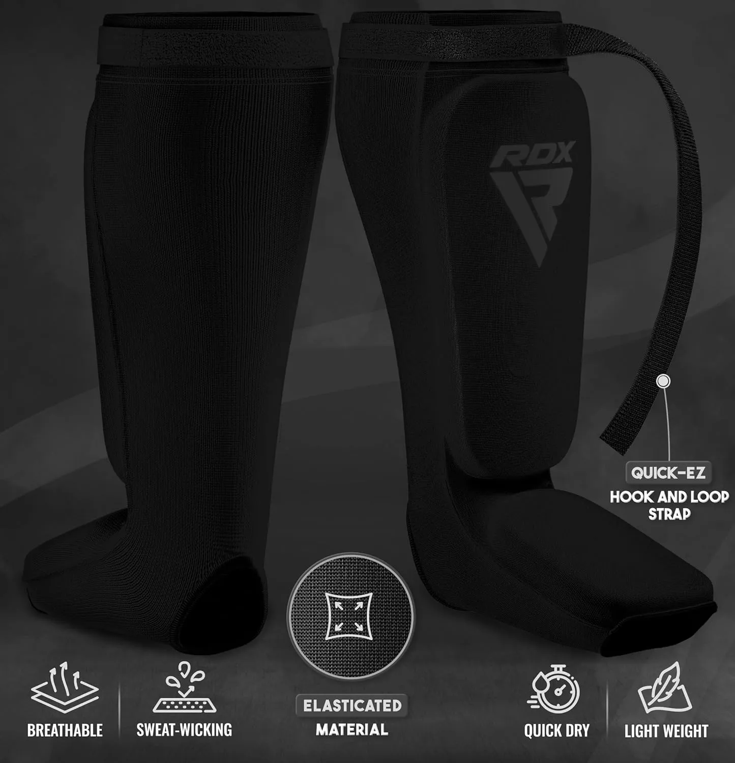 RDX Shin Guards Kickboxing Muay Thai, SATRA Approved, MMA Leg Instep Protection Pads, Sparring Training Martial Arts Boxing, Elasticated Padded Protector, Karate BJJ Taekwondo Gear, Men Women