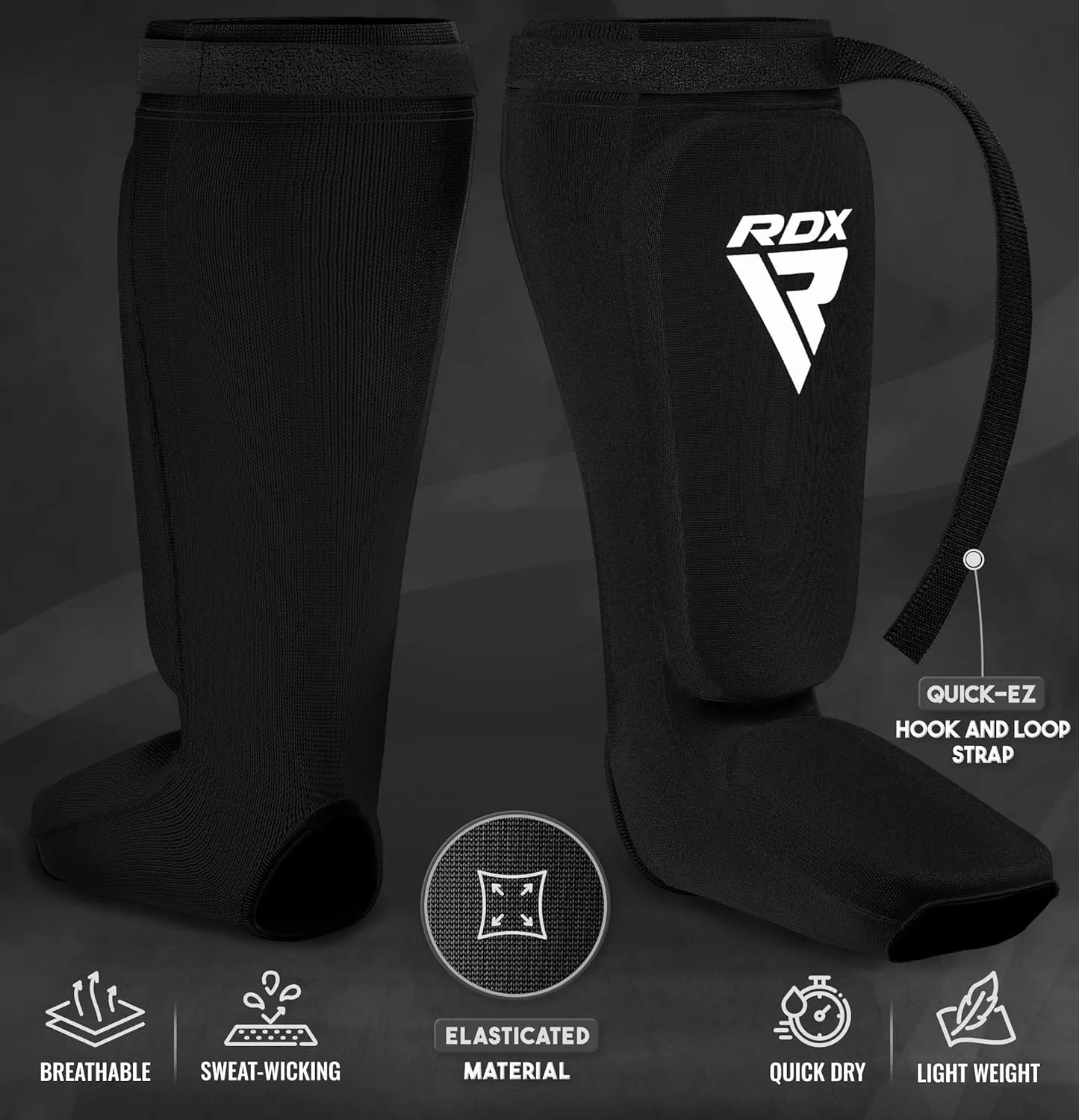 RDX Shin Guards Kickboxing Muay Thai, SATRA Approved, MMA Leg Instep Protection Pads, Sparring Training Martial Arts Boxing, Elasticated Padded Protector, Karate BJJ Taekwondo Gear, Men Women