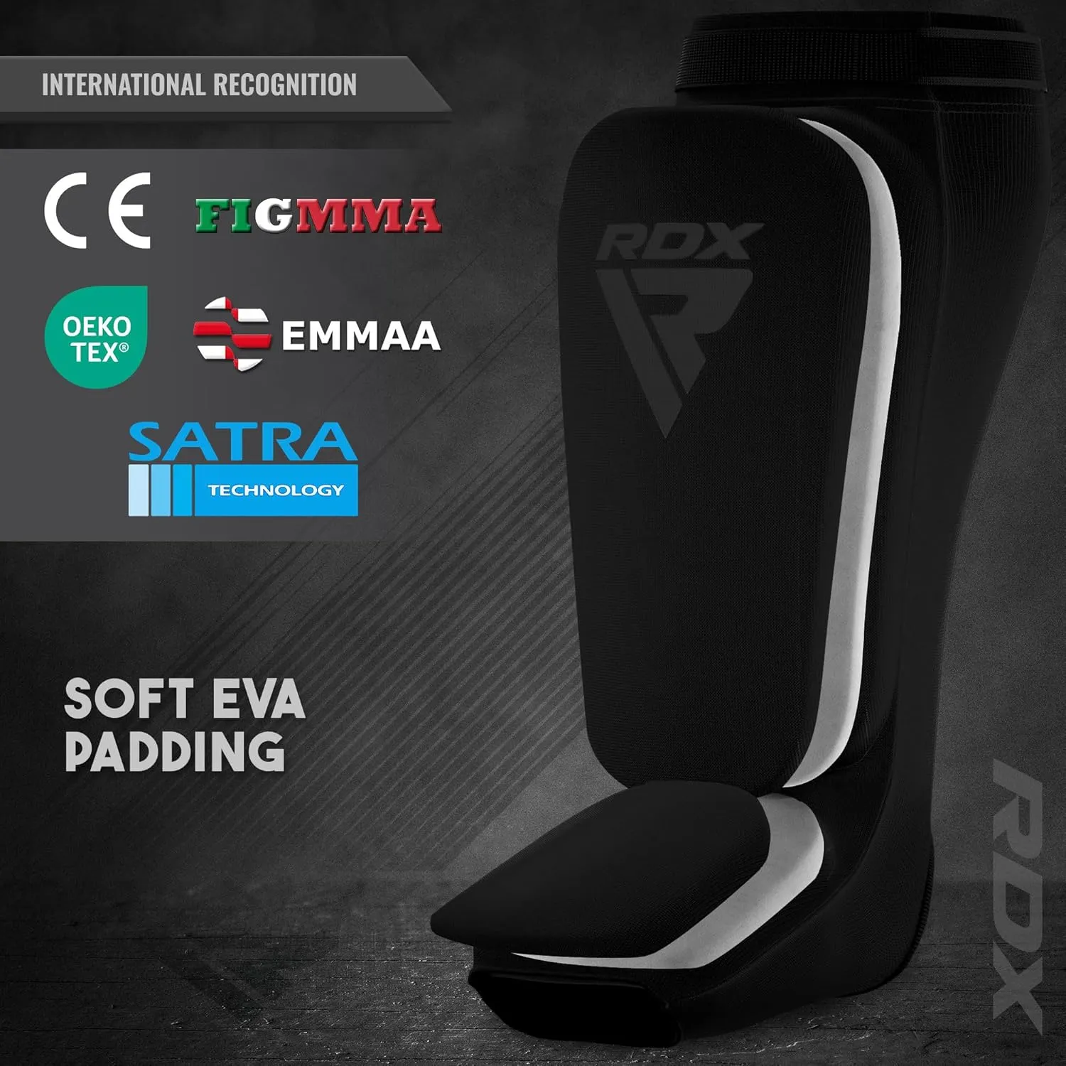 RDX Shin Guards Kickboxing Muay Thai, SATRA Approved, MMA Leg Instep Protection Pads, Sparring Training Martial Arts Boxing, Elasticated Padded Protector, Karate BJJ Taekwondo Gear, Men Women