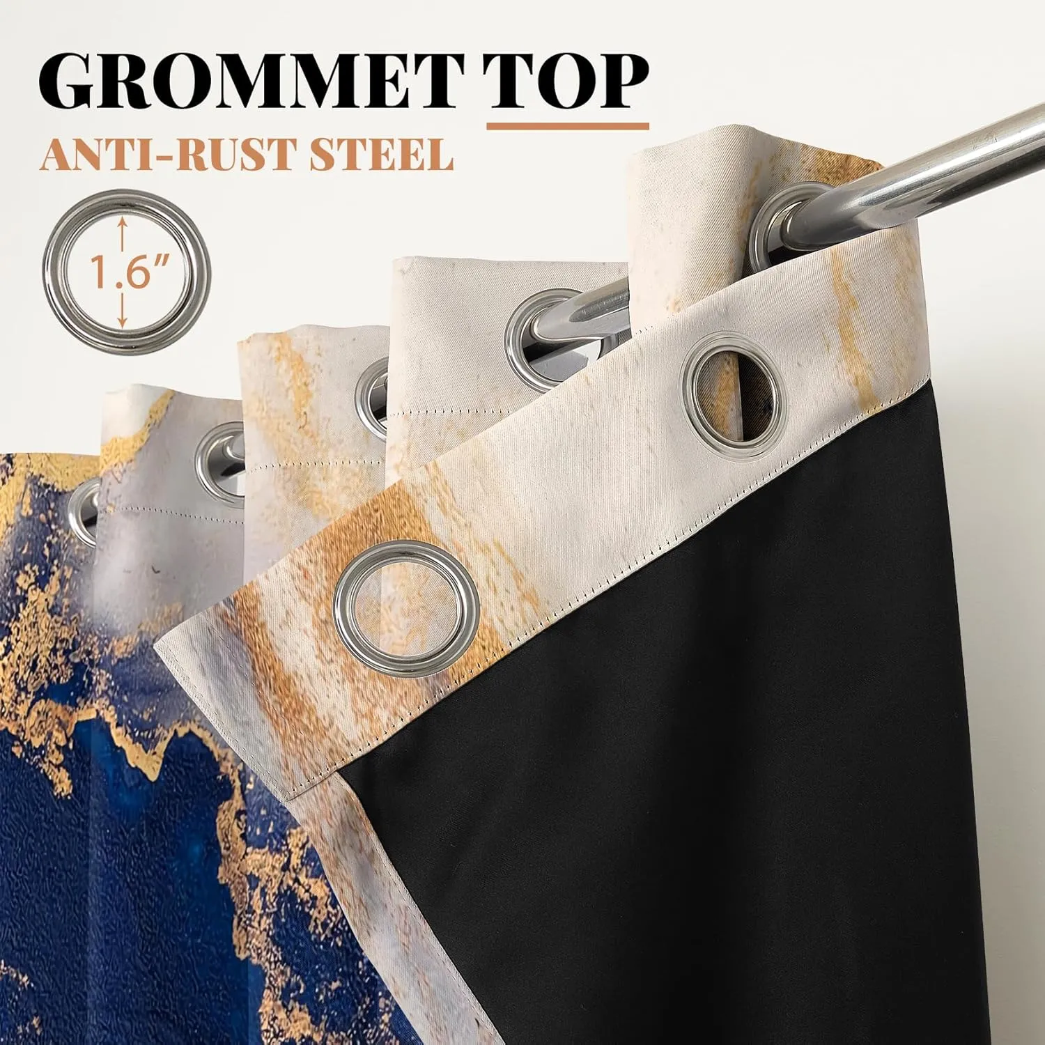 Renaiss Navy Blue Marble Blackout Curtains, Modern Art Abstract Marble Room Darkening Living Room Curtains Grommet, Luxury Thermal Insulated Window Curtains for Bedroom, 53Wx96L inch 2 Panels Set