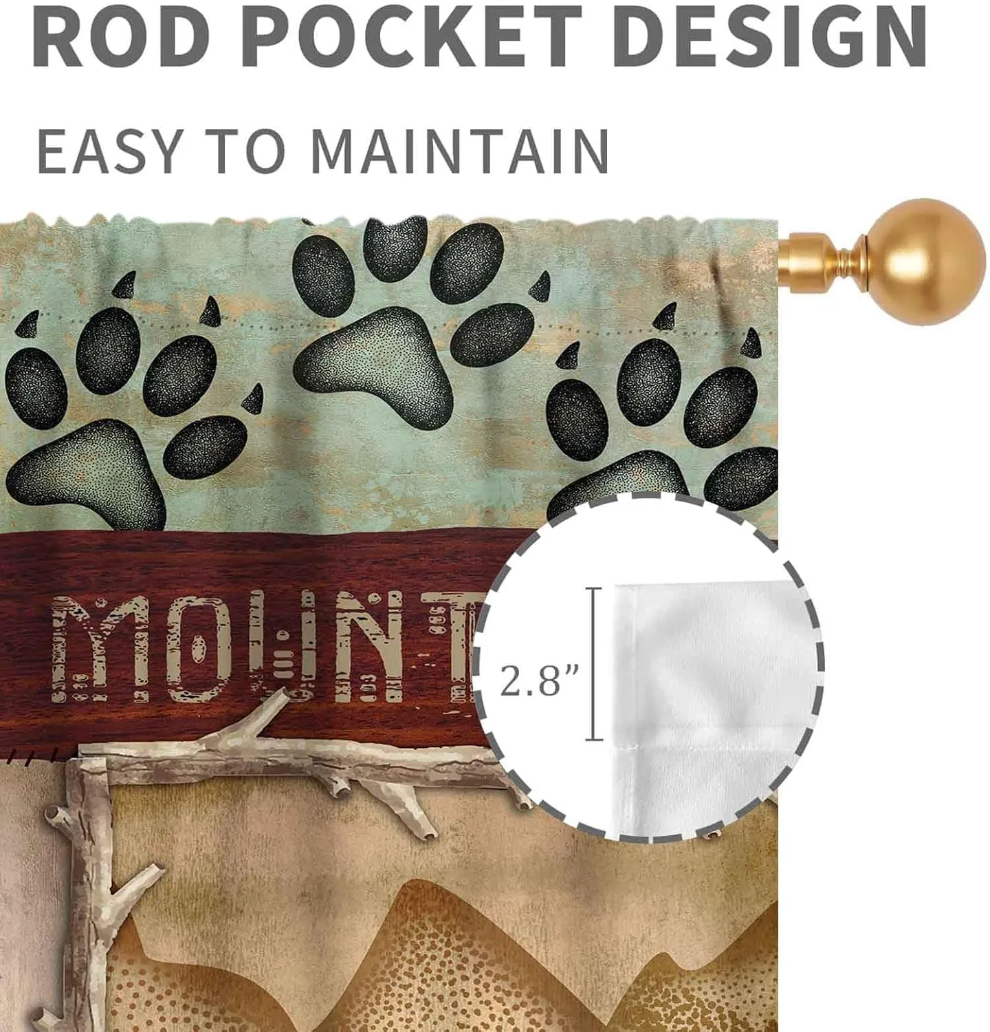 Retro Rustic Curtains, Vintage Bear Deer Farmhouse Forest Cabin Lodge Woodland Adventure Cottage Country Blackout Window Curtains Drapes for Bedroom Living Room Kitchen 2 Panels Set, 84"x63" Inch