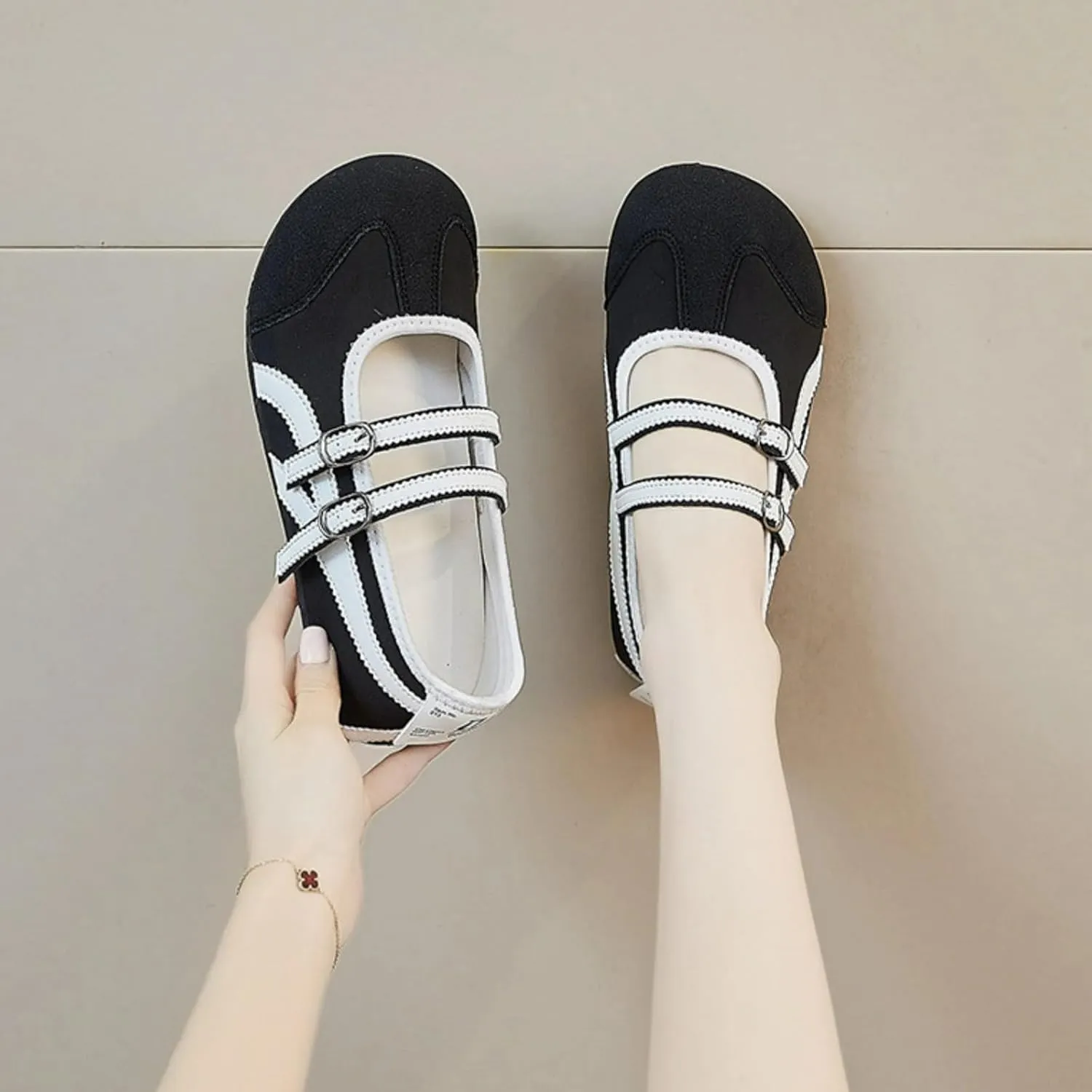 Retro Sneakers Women Mary Jane Flat Shoes Y2K Aesthetic 0.8" Casual Outfit Cute Walking Shoes
