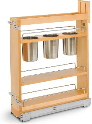 Rev-A-Shelf 5" Pull Out Storage Organizer for Base Kitchen Cabinets w/Soft-Close, Sliding Shelves for Utilities, Utensils or Spices, 448UT-BCSC-5C