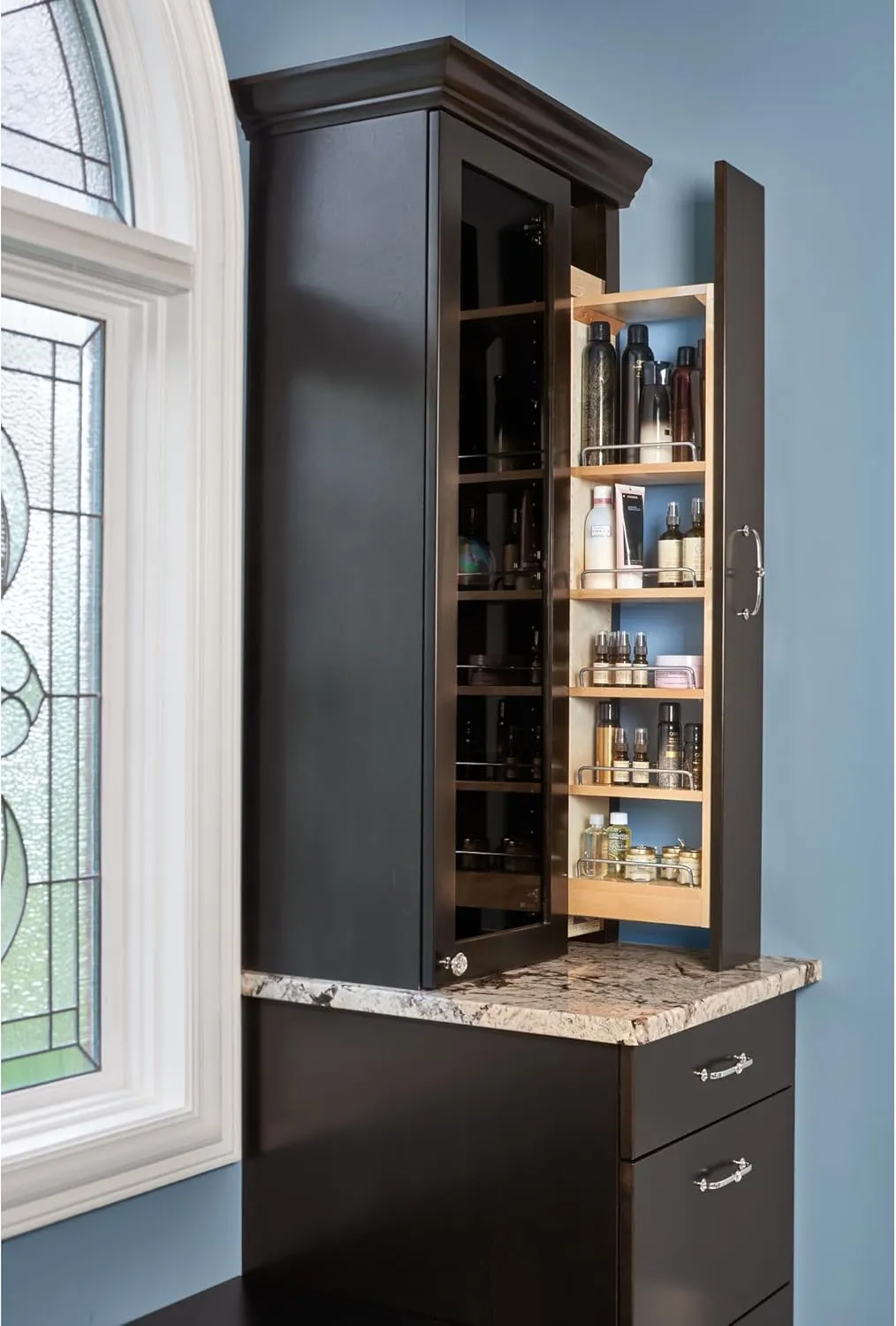 Rev-A-Shelf Kitchen Cabinet Pullout Wall Filler Wooden Organizer Slide Out Pantry Storage w/Soft-Close in Multiple Sizes, 3 x 42 in, 432-WFBBSC42-3C