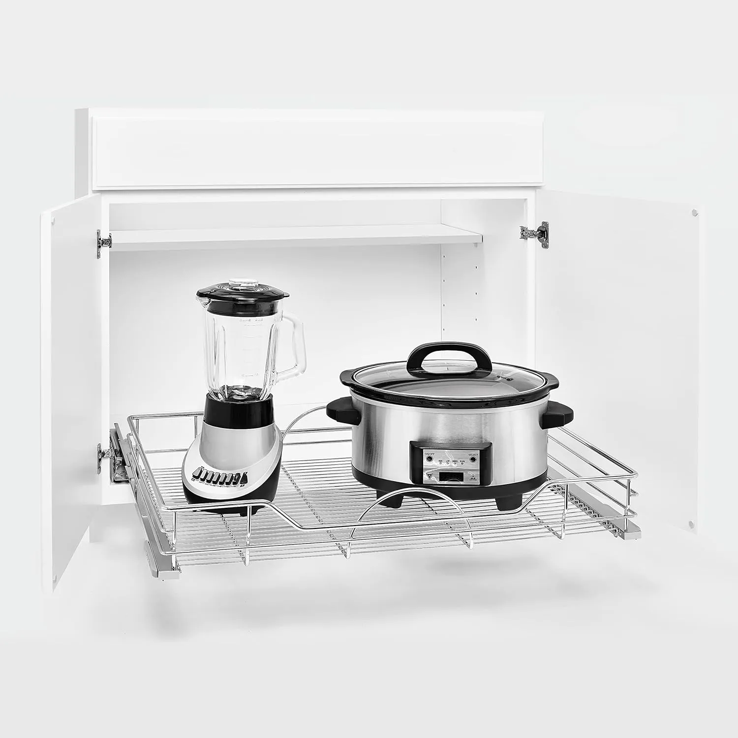 Rev-A-Shelf Single Steel Pullout Organizer for Base Kitchen/Bathroom Cabinets, Wire Storage Basket w/Soft-Close, Chrome, 32.5 x 21.74 In, 5730-33CR