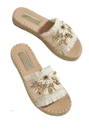 Rhinestone & Shell Decor Espadrille Sandals