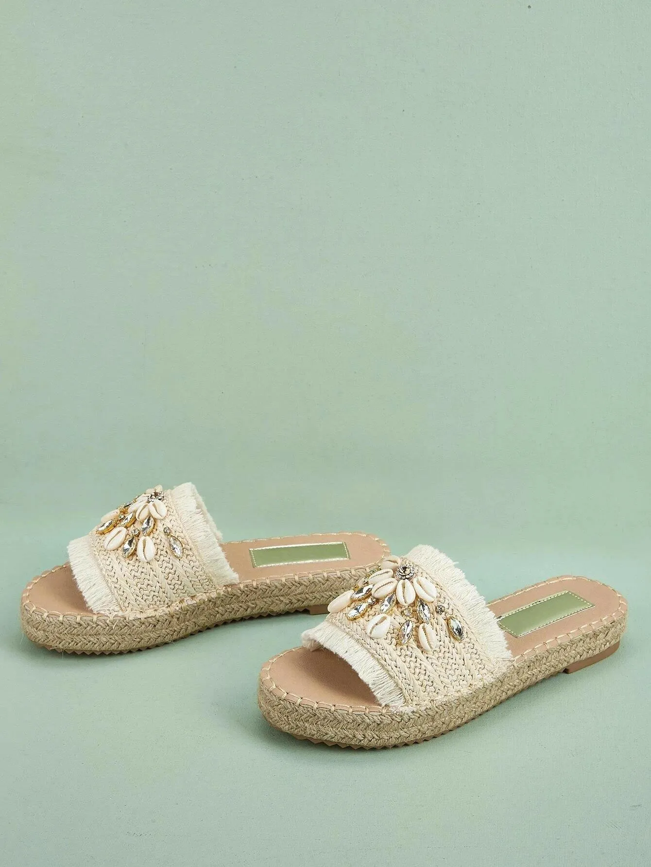 Rhinestone & Shell Decor Espadrille Sandals