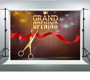 Ribbon Cutting Backdrop for Grand Opening Ceremony 7x5ft Red Ribbon Gold Crown Background Party Event Banner Photo Booth Studio Props ZYVV0541