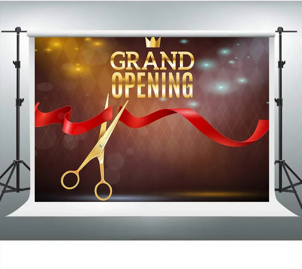 Ribbon Cutting Backdrop for Grand Opening Ceremony 7x5ft Red Ribbon Gold Crown Background Party Event Banner Photo Booth Studio Props ZYVV0541