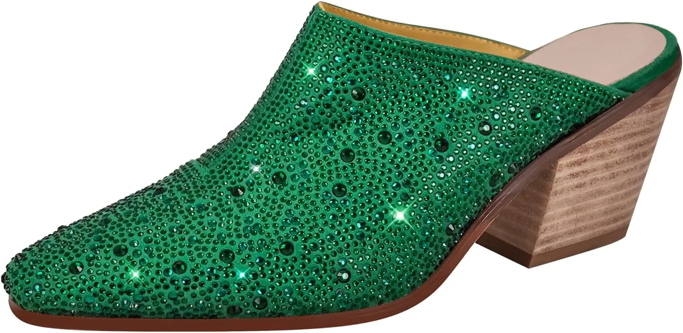 richealnini Closed Toe Embellished Rhinestones Slide Sandals Slip On Slippers Sparkle Wedding Outside Party Dress