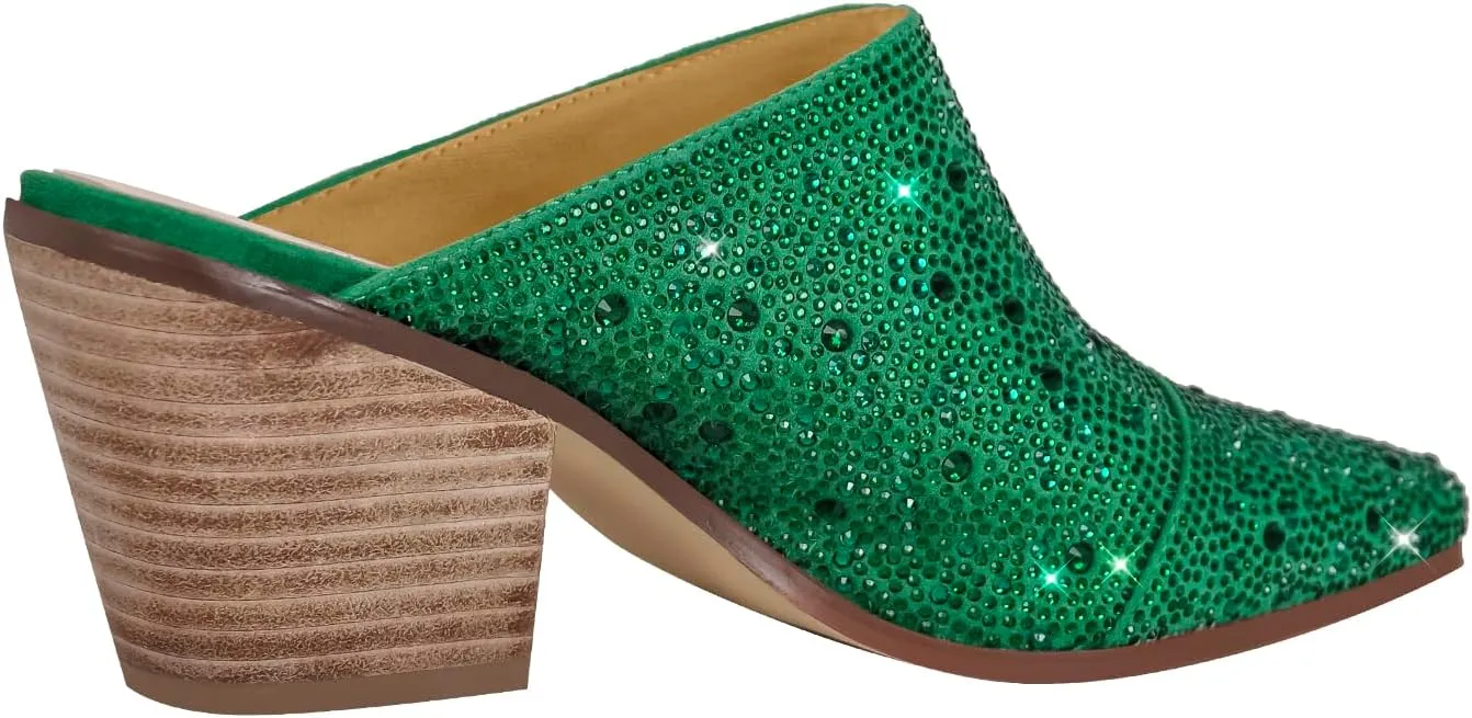 richealnini Closed Toe Embellished Rhinestones Slide Sandals Slip On Slippers Sparkle Wedding Outside Party Dress