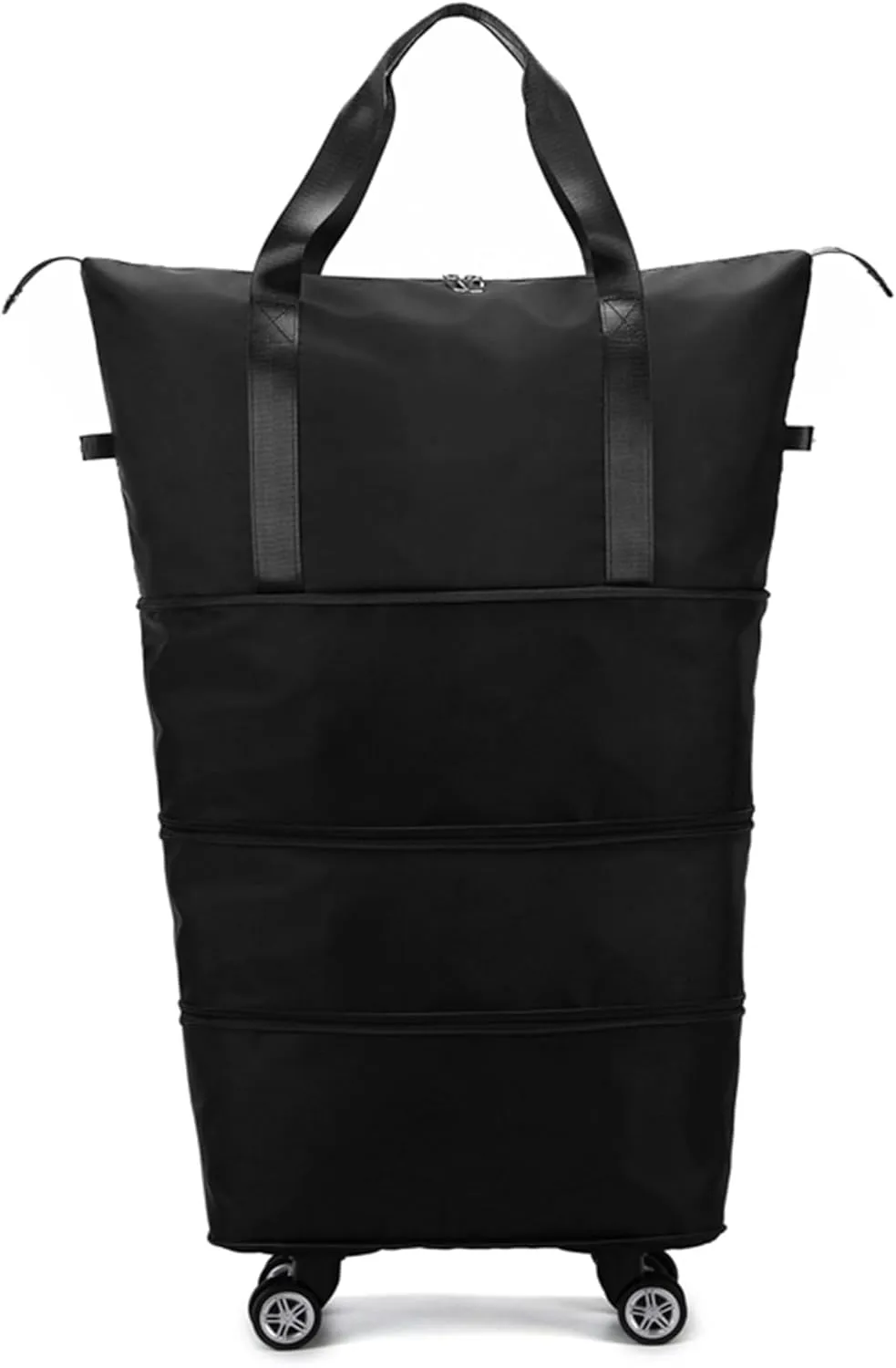 Rolling Duffle Bag with Removable Wheels - Expandable Water-Resistant Travel Bag 360° Spinner Gym Bag for Sports & Swimming Gear with Dry/Wet Compartment(Black)