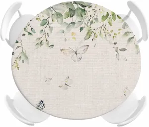 Round Fitted Tablecloth Retro Pastoral Leaves Butterflies Waterproof Table Cover for Indoor Outdoor Holiday Party Rural Botanical Flowers Elastic Edged Tablecloths Fit Up 45"-54" Tables