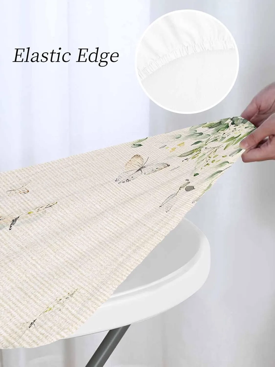 Round Fitted Tablecloth Retro Pastoral Leaves Butterflies Waterproof Table Cover for Indoor Outdoor Holiday Party Rural Botanical Flowers Elastic Edged Tablecloths Fit Up 45"-54" Tables