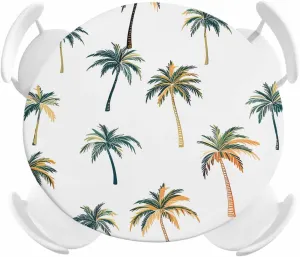 Round Fitted Tablecloth Tropical Palm Trees Waterproof Table Cover for Indoor Outdoor Holiday Party Coastal Tree on White Elastic Edged Tablecloths Fit Up 55"-60" Tables