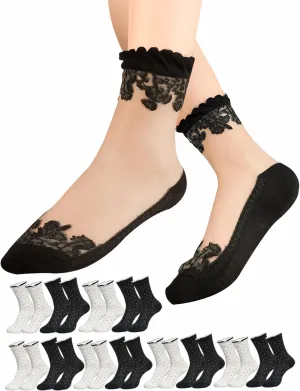 Ruffle Trim Ribbed Crew Socks, White with Brown Trim, Bow Detail