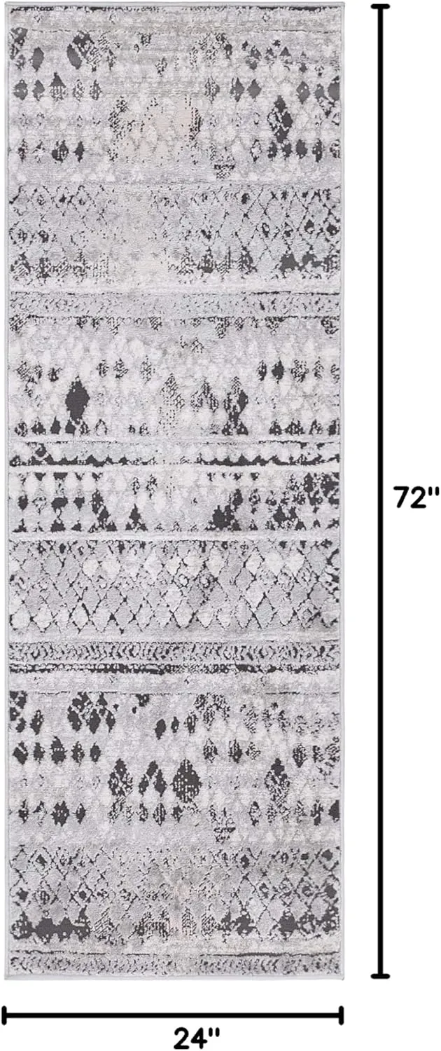 Rugs.com Leipzig Collection Runner Rug – 6 Ft Runner Gray Low-Pile Rug Perfect for Hallways, Entryways