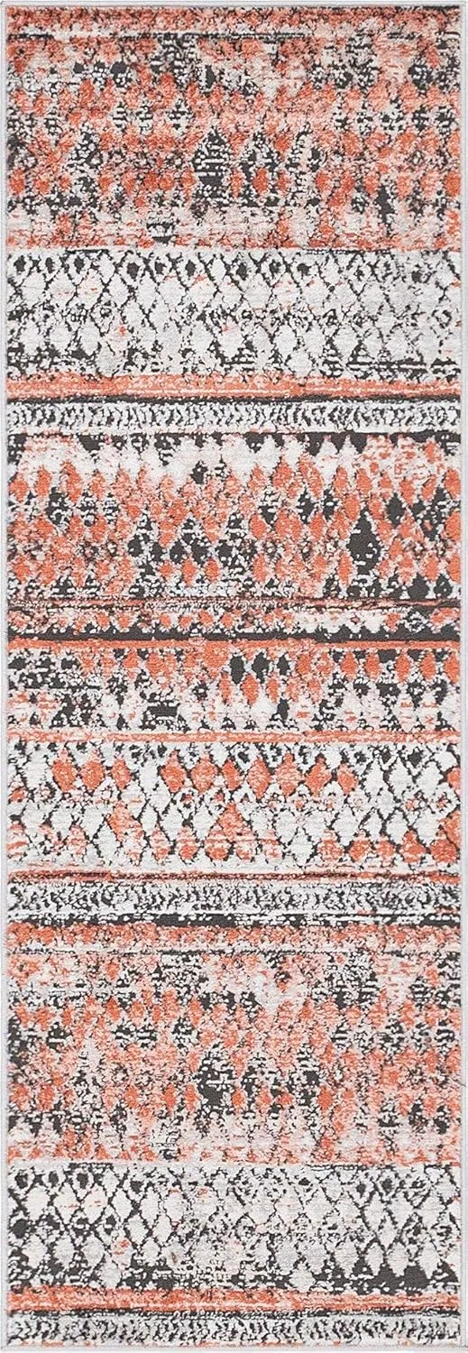 Rugs.com Leipzig Collection Runner Rug – 6 Ft Runner Salmon Low-Pile Rug Perfect for Hallways, Entryways
