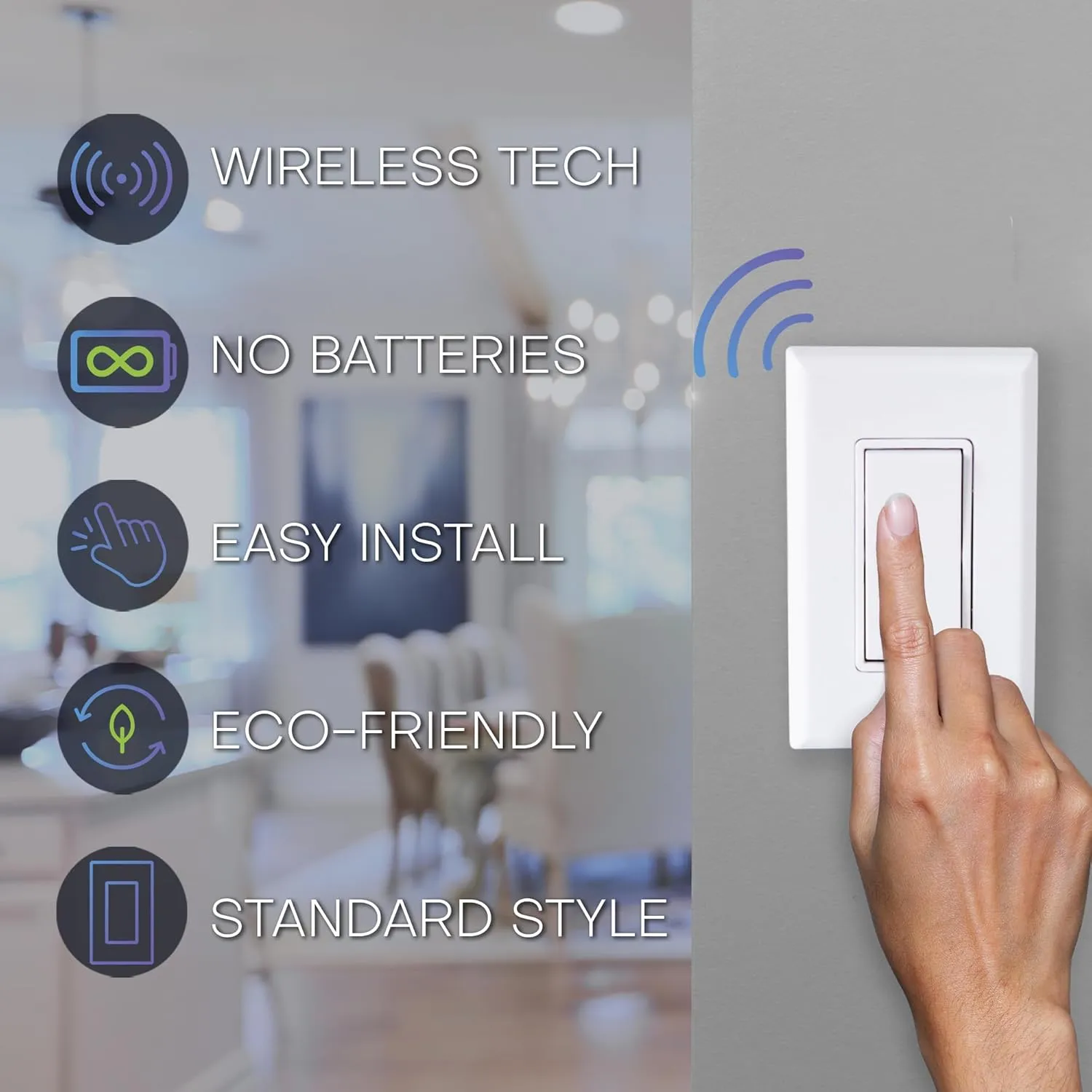 RunLessWire Single Pole Remote Light Switch Kit Wireless Battery-Free Self-Powered Kinetic DIY Wall Switch 150ft RF Range - Basic: 1 On/Off Receiver, 1 Switch - Brown