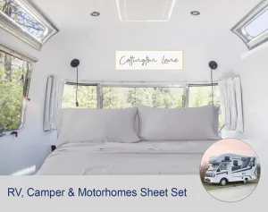 RV Sheets 100% Egyptian Cotton - RV King 72" x 75" Premium Quality 4 Piece Sheets for Campers - High Thread Count Light Grey Solid with 6-10" Deep Pocket