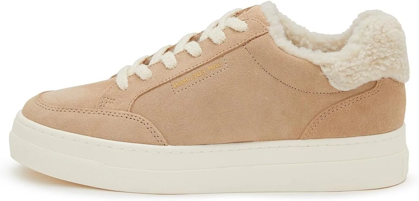 Sam Edelman Wess Cuoio Suede Lace Up Rounded Toe Fur Detailed Low Top Sneakers