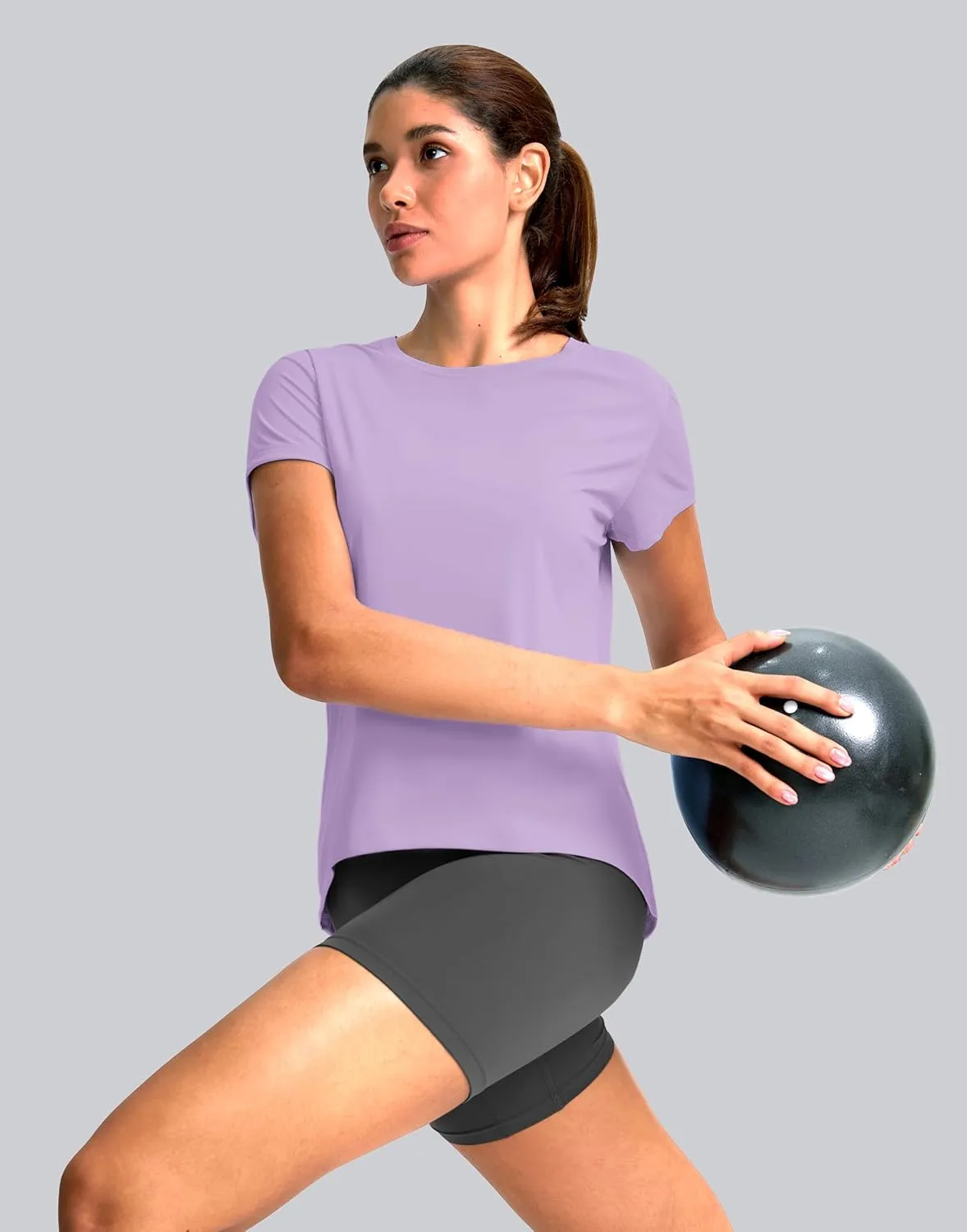 SANTINY Short Sleeve Workout Tops for Women Loose Yoga T-Shirts Sun Protection Breathable Running Athletic Tee Shirts