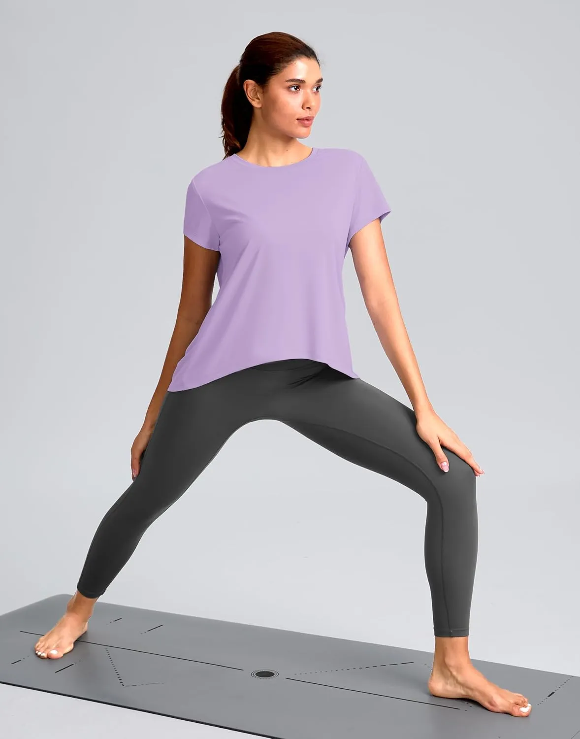 SANTINY Short Sleeve Workout Tops for Women Loose Yoga T-Shirts Sun Protection Breathable Running Athletic Tee Shirts