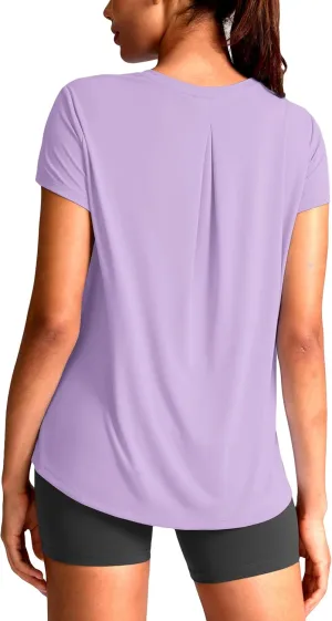 SANTINY Short Sleeve Workout Tops for Women Loose Yoga T-Shirts Sun Protection Breathable Running Athletic Tee Shirts