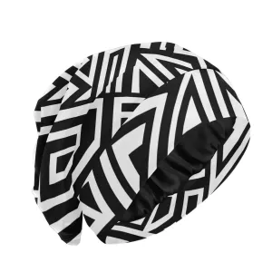 Satin Bonnet Lined Sleep Cap Hair Wrap Cover Slouchy Beanie for Curly Hair Protection for Gifts for Men Women Black and White Punk