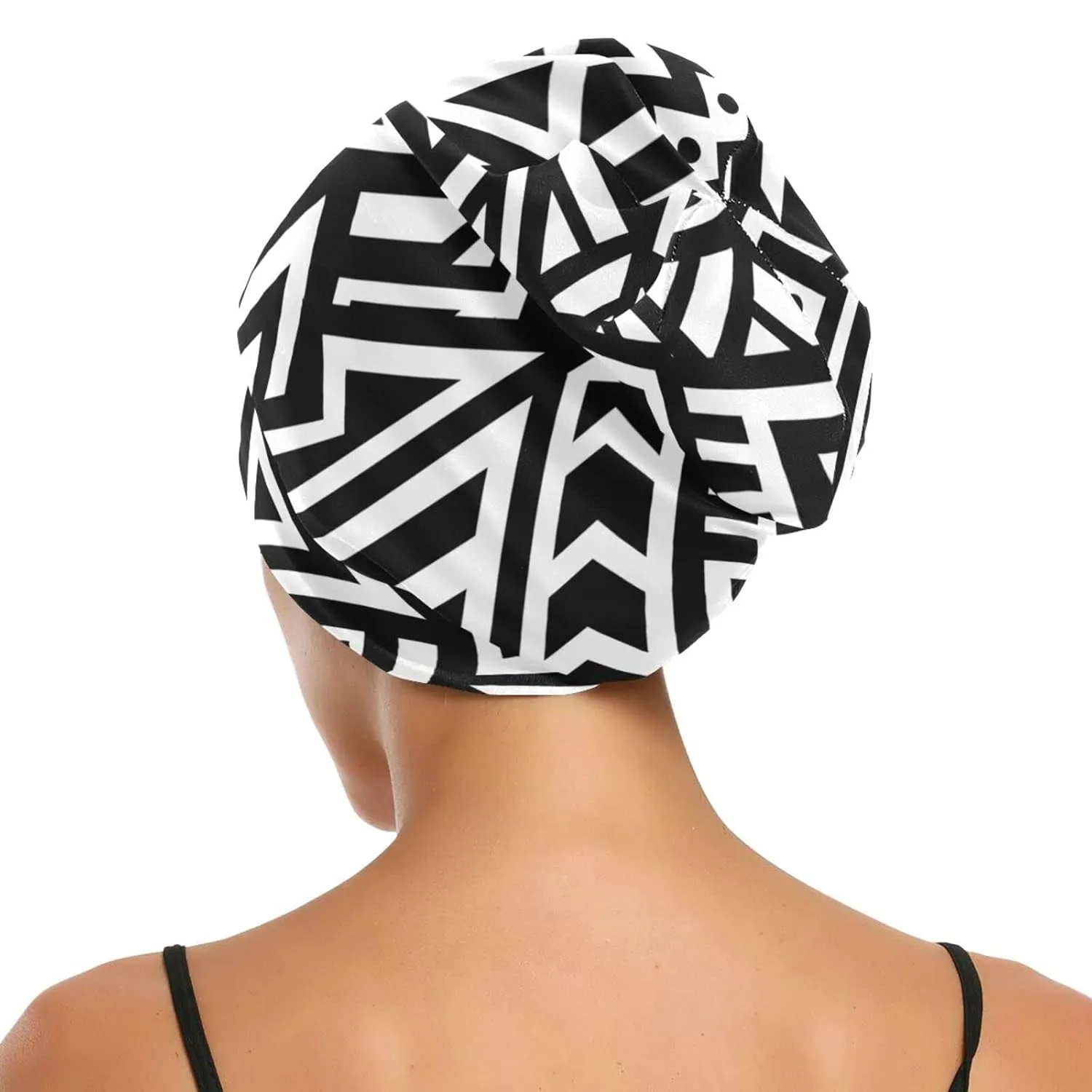 Satin Bonnet Lined Sleep Cap Hair Wrap Cover Slouchy Beanie for Curly Hair Protection for Gifts for Men Women Black and White Punk