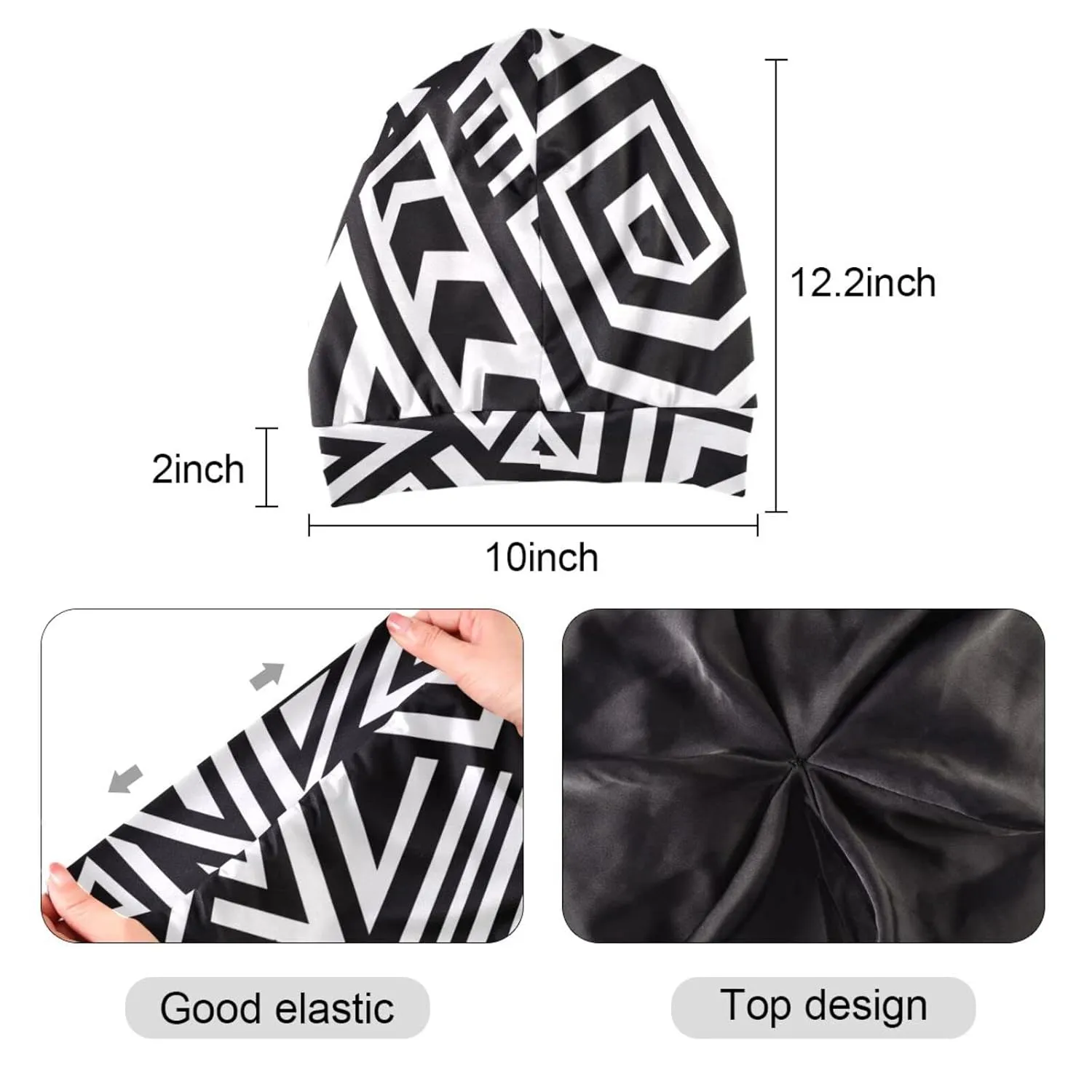 Satin Bonnet Lined Sleep Cap Hair Wrap Cover Slouchy Beanie for Curly Hair Protection for Gifts for Men Women Black and White Punk