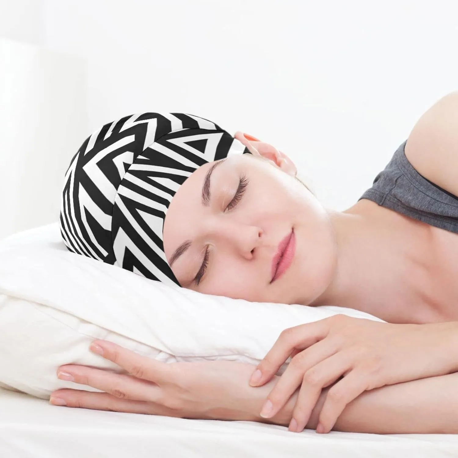 Satin Bonnet Lined Sleep Cap Hair Wrap Cover Slouchy Beanie for Curly Hair Protection for Gifts for Men Women Black and White Punk