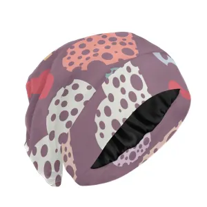 Satin Bonnet Lined Sleep Cap Hair Wrap Cover Slouchy Beanie for Curly Hair Protection for Gifts for Men Women Thistle Heart