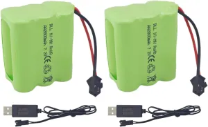 sea jump 2PCS AA 7.2V 2800mah RC Battery Pack with SM-2P Plug and USB Charging Cable Suitable for Toy Tank Engineering, Flat Semi-Trailer Trucks, Remote Control Cars, Ni-MH High Capacity Batteries