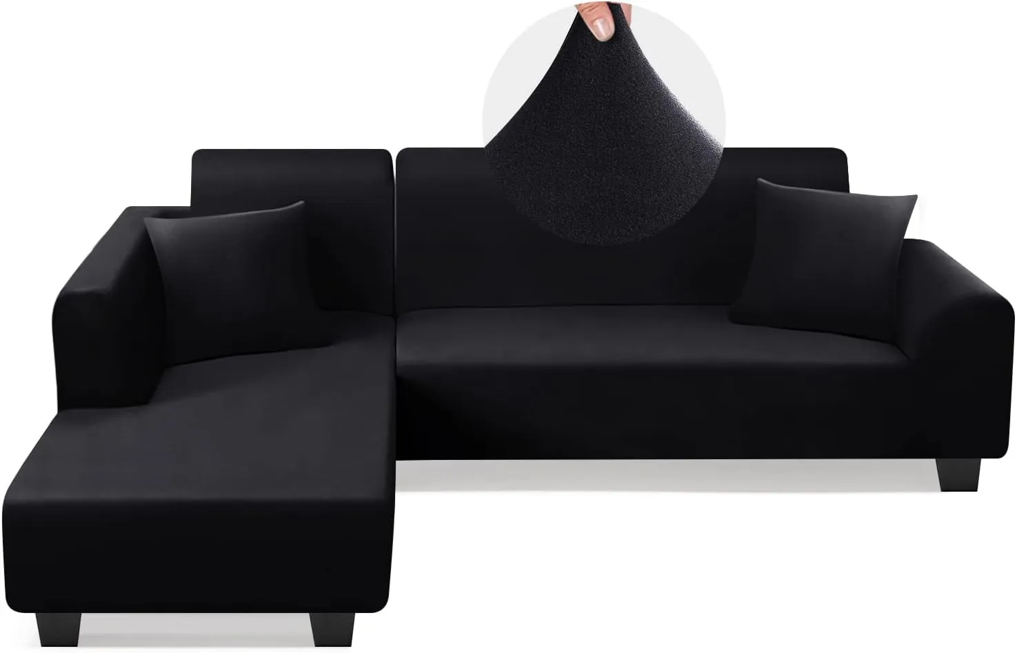Sectional Couch Covers L Shape Sofa Covers Super Stretch 2pcs Sofa Slipcovers for 3   3 Seaters Sectional Chaise Slipcover with 2pcs Pillow Covers for Pets Kids, Black