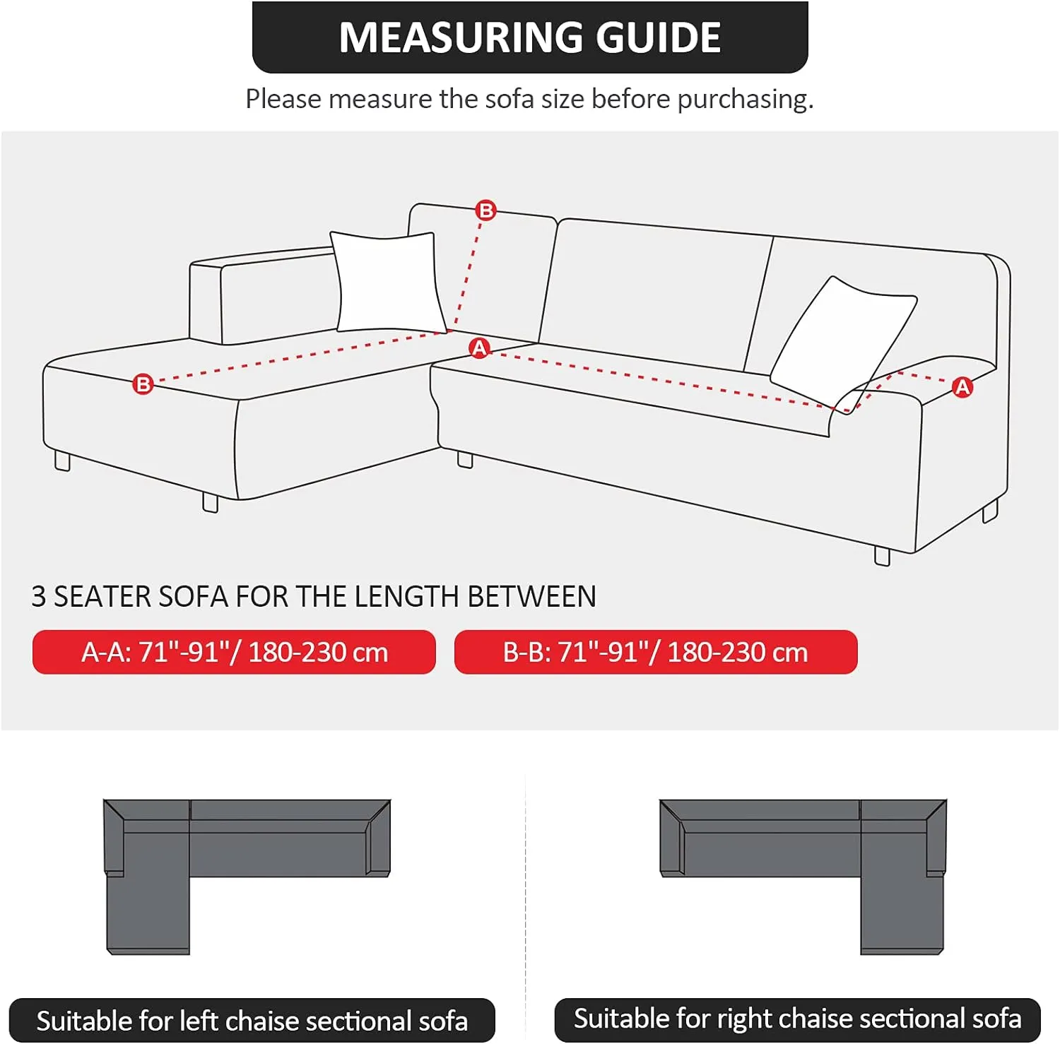 Sectional Couch Covers L Shape Sofa Covers Super Stretch 2pcs Sofa Slipcovers for 3   3 Seaters Sectional Chaise Slipcover with 2pcs Pillow Covers for Pets Kids, Black