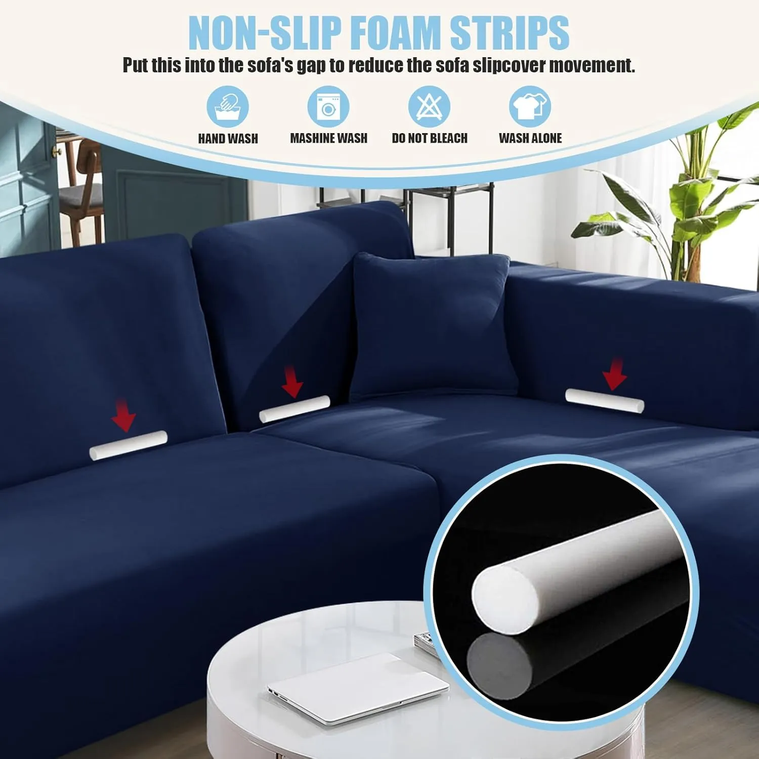 Sectional Couch Covers L Shape Sofa Covers Super Stretch 2pcs Sofa Slipcovers for 3   3 Seaters Sectional Chaise Slipcover with 2pcs Pillow Covers for Pets Kids (Dark Blue)