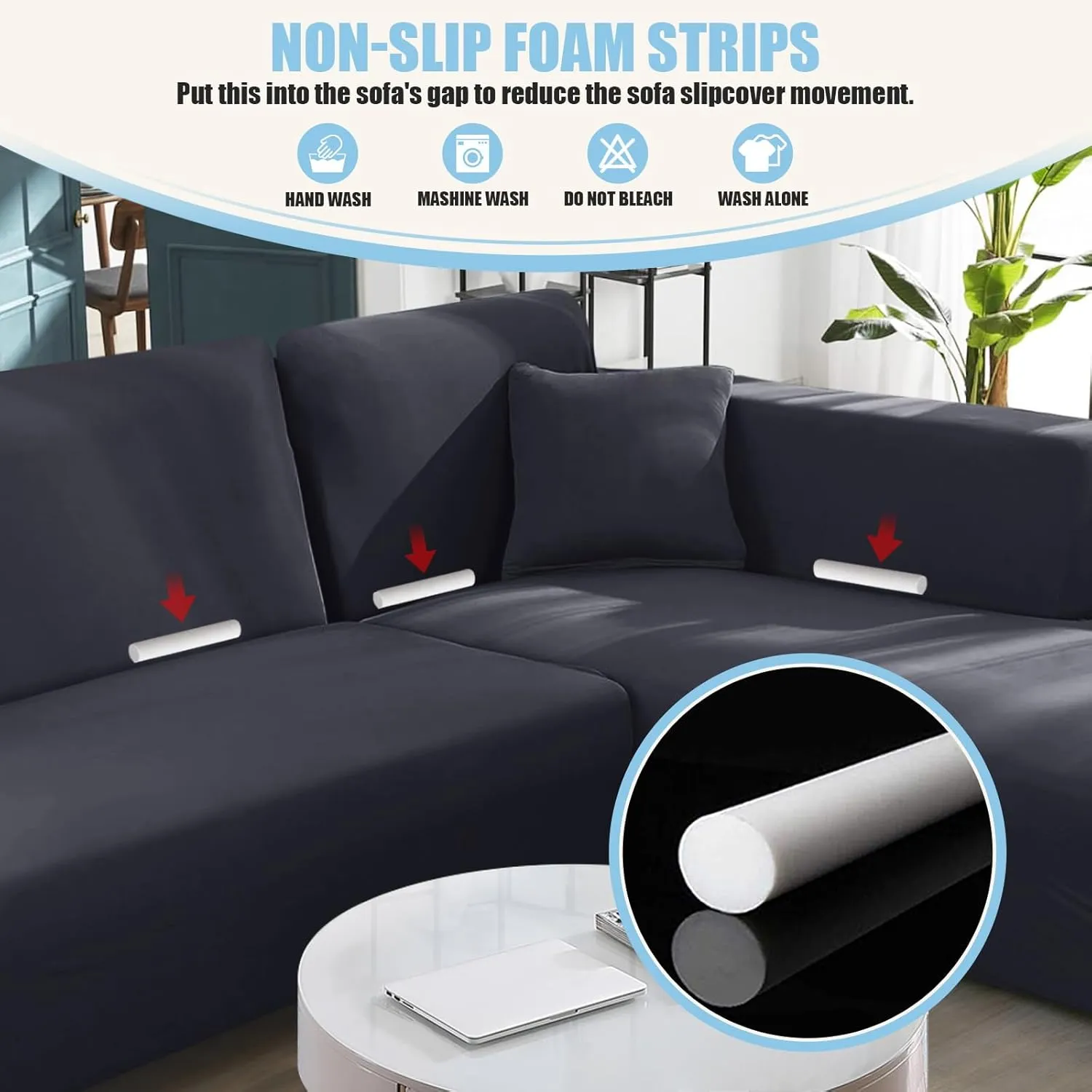Sectional Couch Covers L Shape Sofa Covers Super Stretch 2pcs Sofa Slipcovers for 3   3 Seaters Sectional Chaise Slipcover with 2pcs Pillow Covers for Pets Kids, Dark Grey