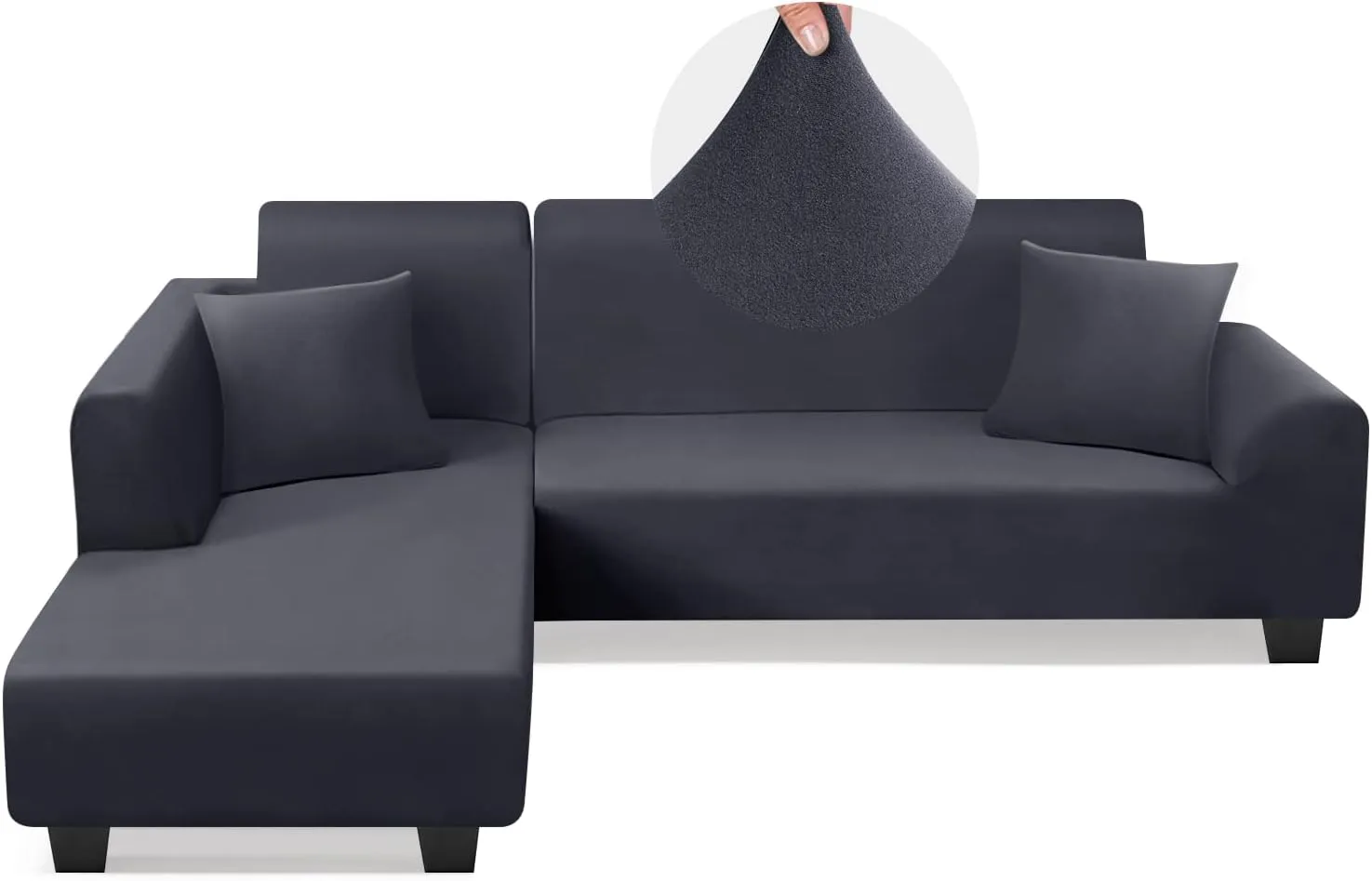 Sectional Couch Covers L Shape Sofa Covers Super Stretch 2pcs Sofa Slipcovers for 3   3 Seaters Sectional Chaise Slipcover with 2pcs Pillow Covers for Pets Kids, Dark Grey