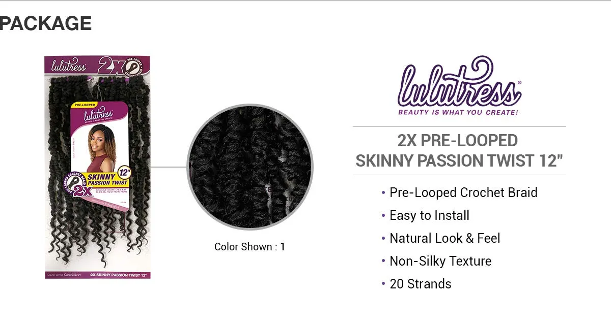 Sensationnel Crochet Braids Lulutress 2X Pre-Looped Skinny Passion Twist 12" (3-PACK, 99J)