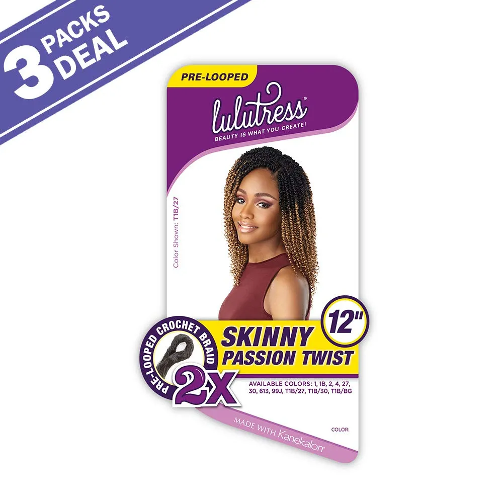 Sensationnel Crochet Braids Lulutress 2X Pre-Looped Skinny Passion Twist 12" (3-PACK, 99J)
