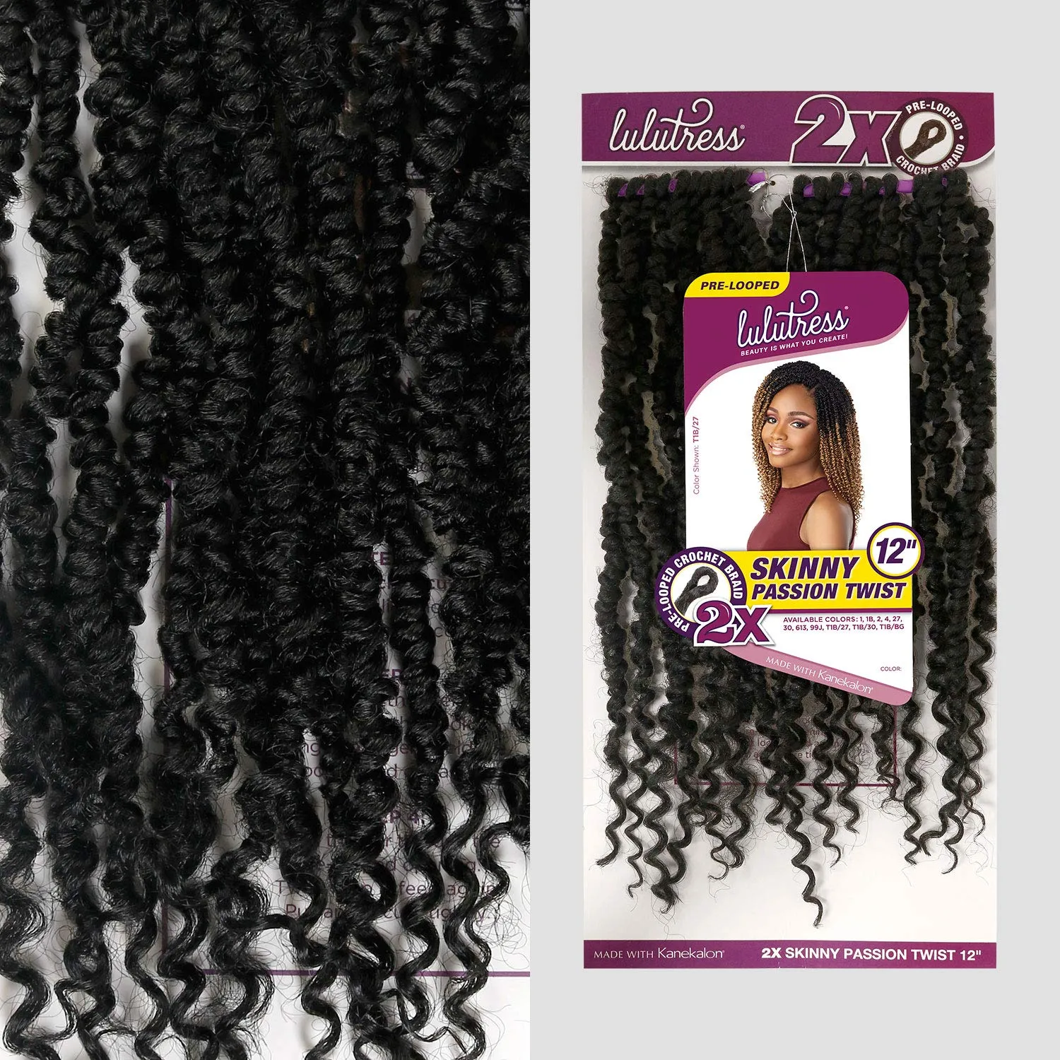 Sensationnel Crochet Braids Lulutress 2X Pre-Looped Skinny Passion Twist 12" (3-PACK, 99J)