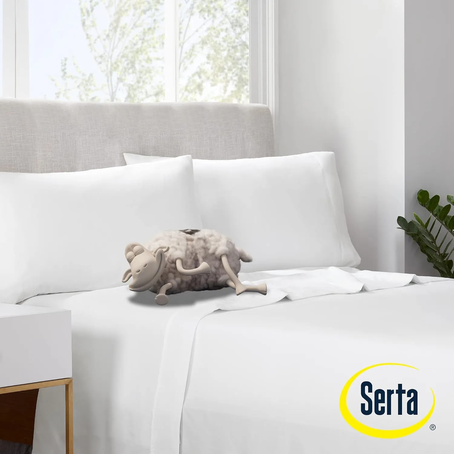 Serta Simply Clean Super Soft Hypoallergenic Stain Resistant Deep Pocket 4 Pieces Solid Bed Sheet Set, King, Light Blue
