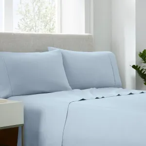 Serta Simply Clean Super Soft Hypoallergenic Stain Resistant Deep Pocket 4 Pieces Solid Bed Sheet Set, King, Light Blue